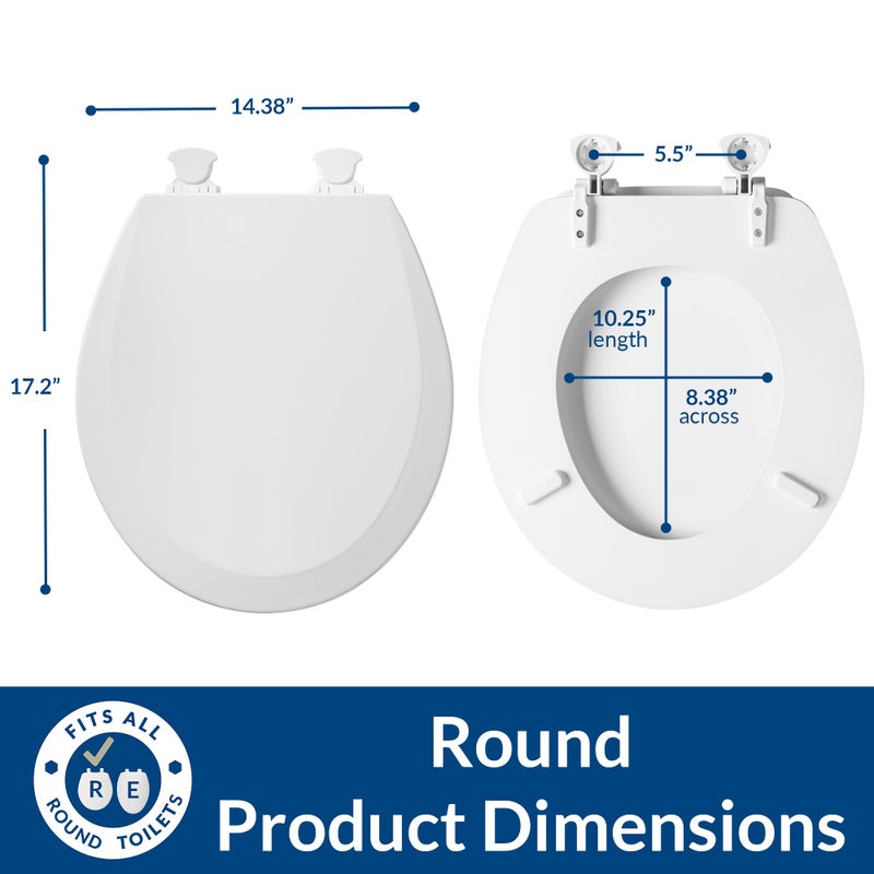 Bemis 500EC Durable Wood Toilet Seat with Easy Clean Hinges, Made in USA, Round, White - Image 3